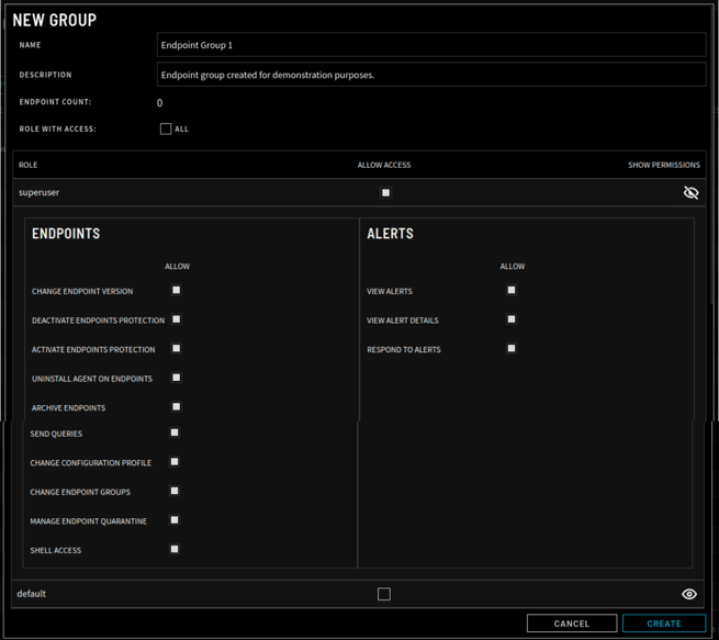 Endpoint Group Creation Screen 2.0.1