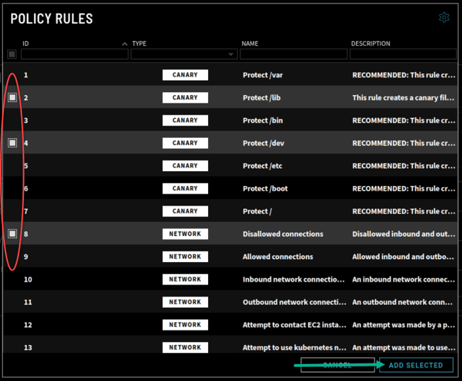Select Rules for Policy v3.1.5